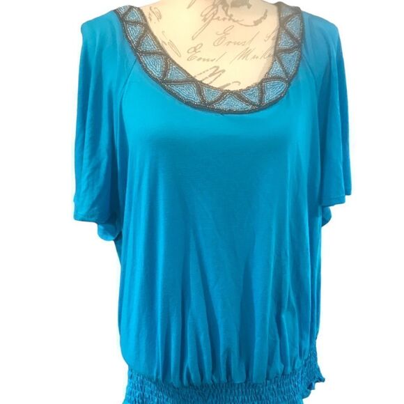 Faded Glory Blue Cold Shoulder Top Plus Size 3X - Picture 2 of 10